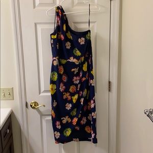 One-shoulder Floral Silk Dress